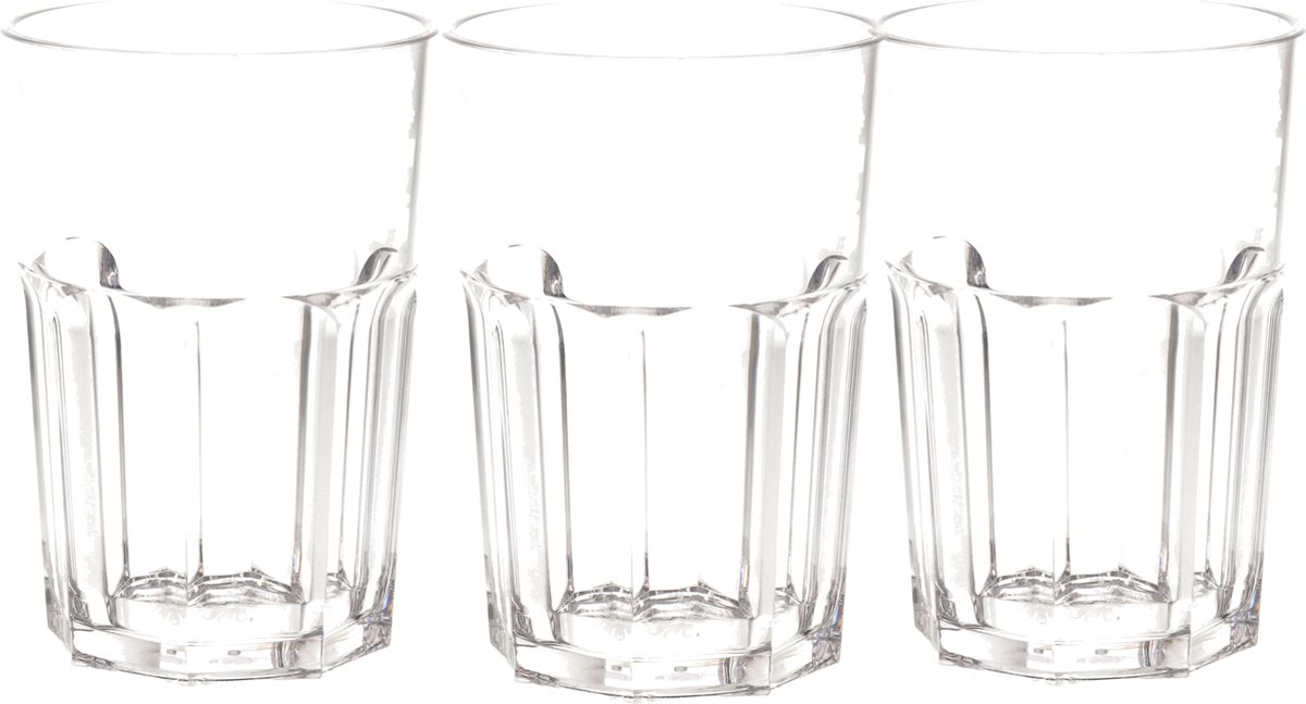 Drinkglas - 4x - onbreekbaar - retro - transparant - kunststof - 450 ml