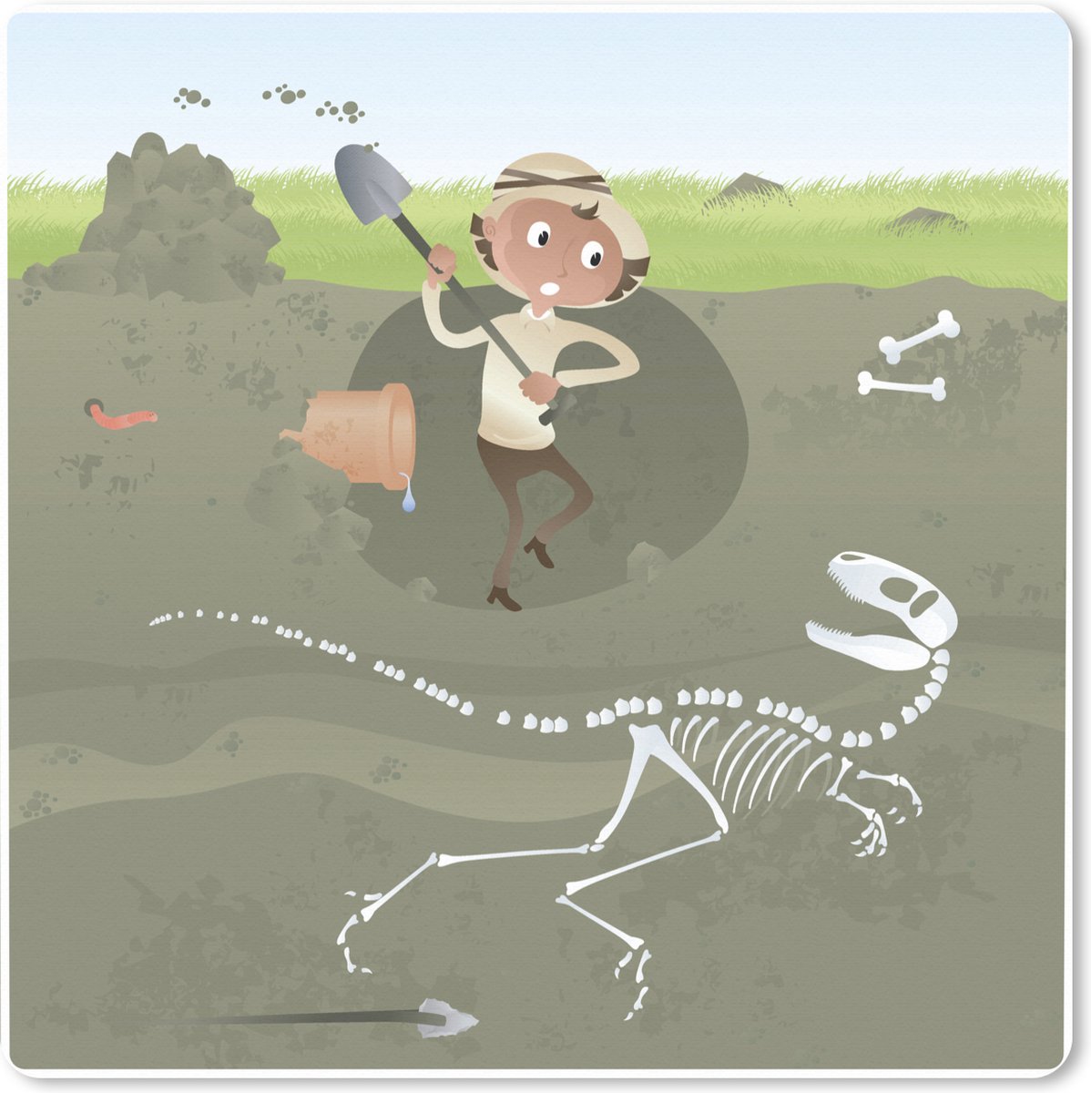 Muismat XXL 60x60 cm - Bureau onderlegger - Bureau mat Dinosaurus - Skelet - Archeologie - Tekening - Kinderen - Jongens - Baby - Kids - Bureaumat - Gaming mousepad xl - Bureaulegger groot - Computer deskmat
