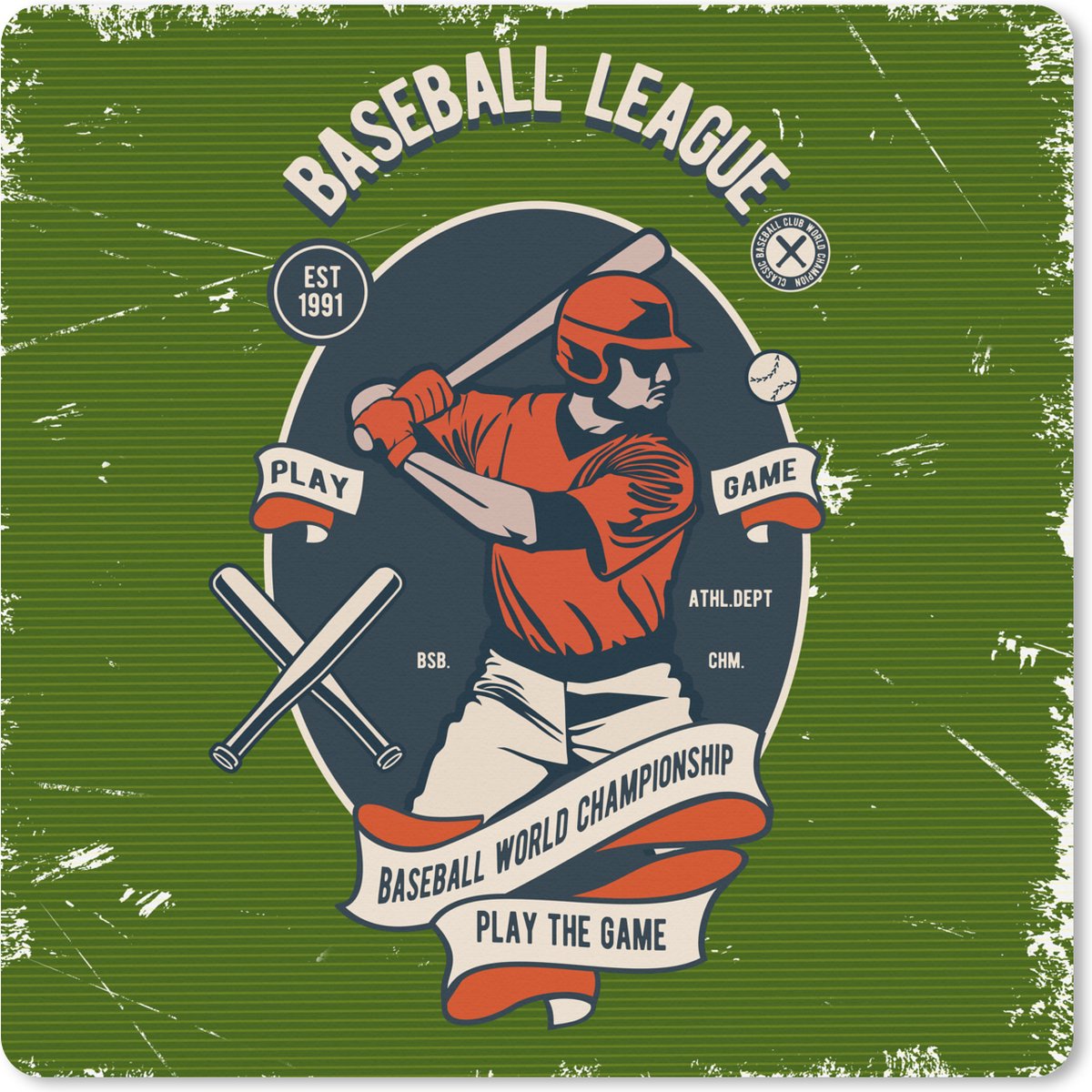 Muismat XXL 60x60 cm - Bureau onderlegger - Bureau mat Mancave - Baseball - Sport - Vintage - Bureaumat - Gaming mousepad xl - Bureaulegger groot - Computer deskmat