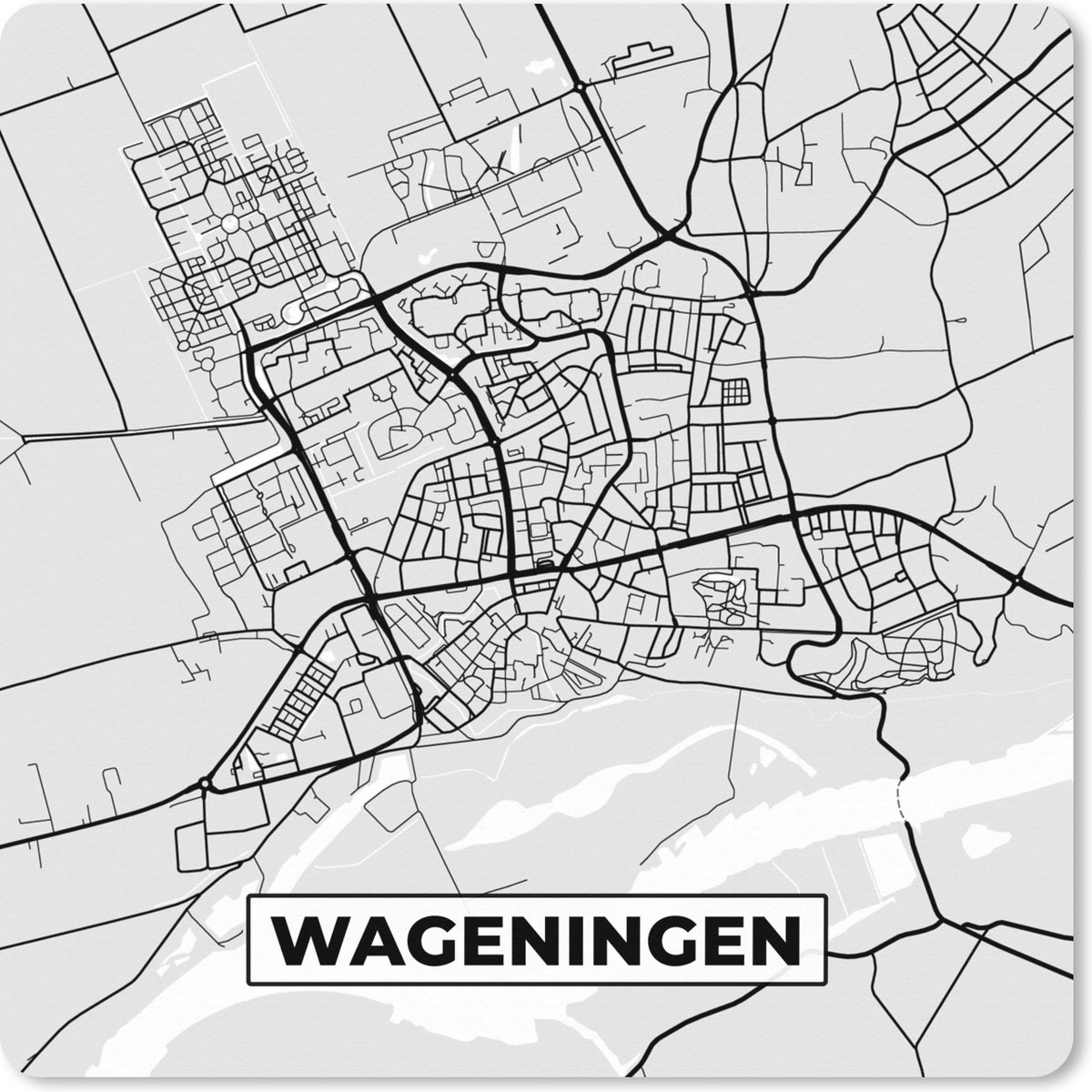 Muismat XXL 80x80 cm - Bureau onderlegger - Bureau mat Stadskaart - Wageningen - Grijs - Wit - Bureaumat - Gaming mousepad xl - Bureaulegger groot - Computer deskmat