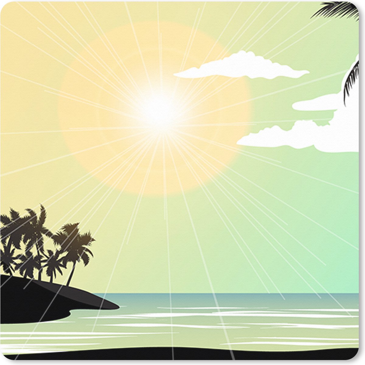 Muismat XXL 80x80 cm - Bureau onderlegger - Bureau mat Zon - Zee - Palmboom - Bureaumat - Gaming mousepad xl - Bureaulegger groot - Computer deskmat
