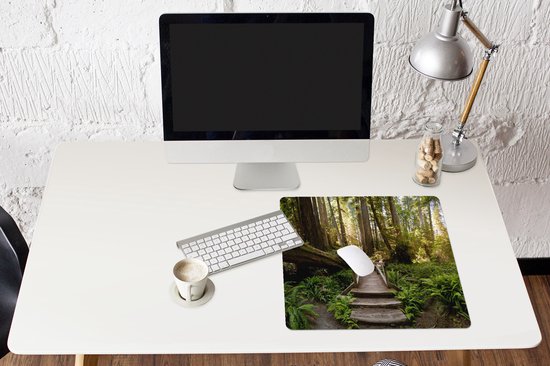 Tapis de souris XXL - Sous-main - Tapis de bureau - Jungle - Nature - Escaliers - Arbres - 50x50 cm - Tapis de souris XXL