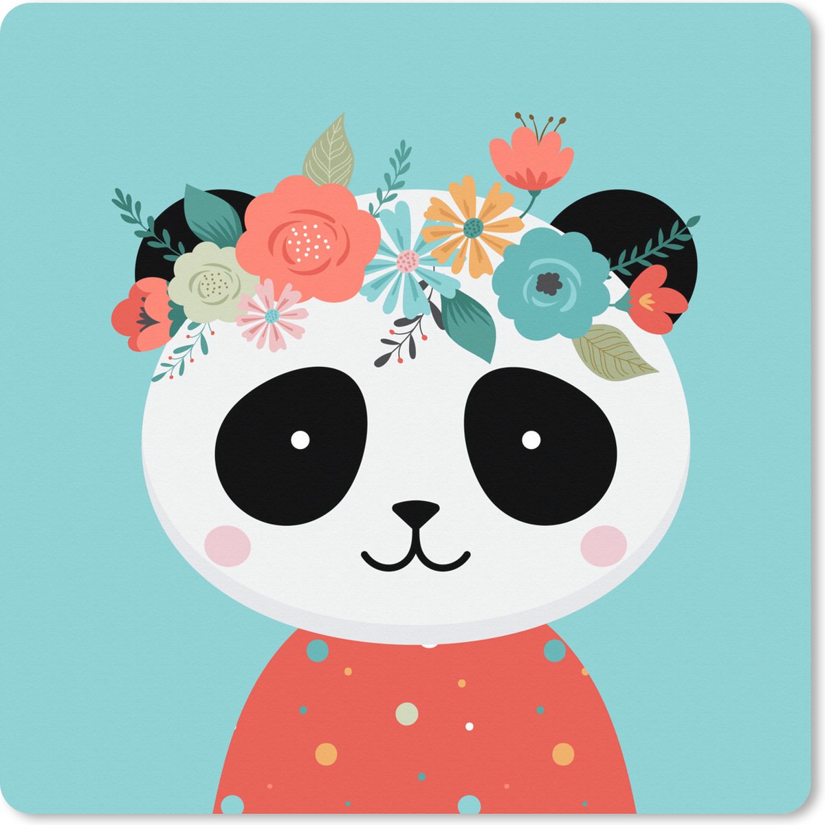 Muismat XXL - Bureau onderlegger - Bureau mat - Panda - Bloemen - Dieren - 80x80 cm - XXL muismat