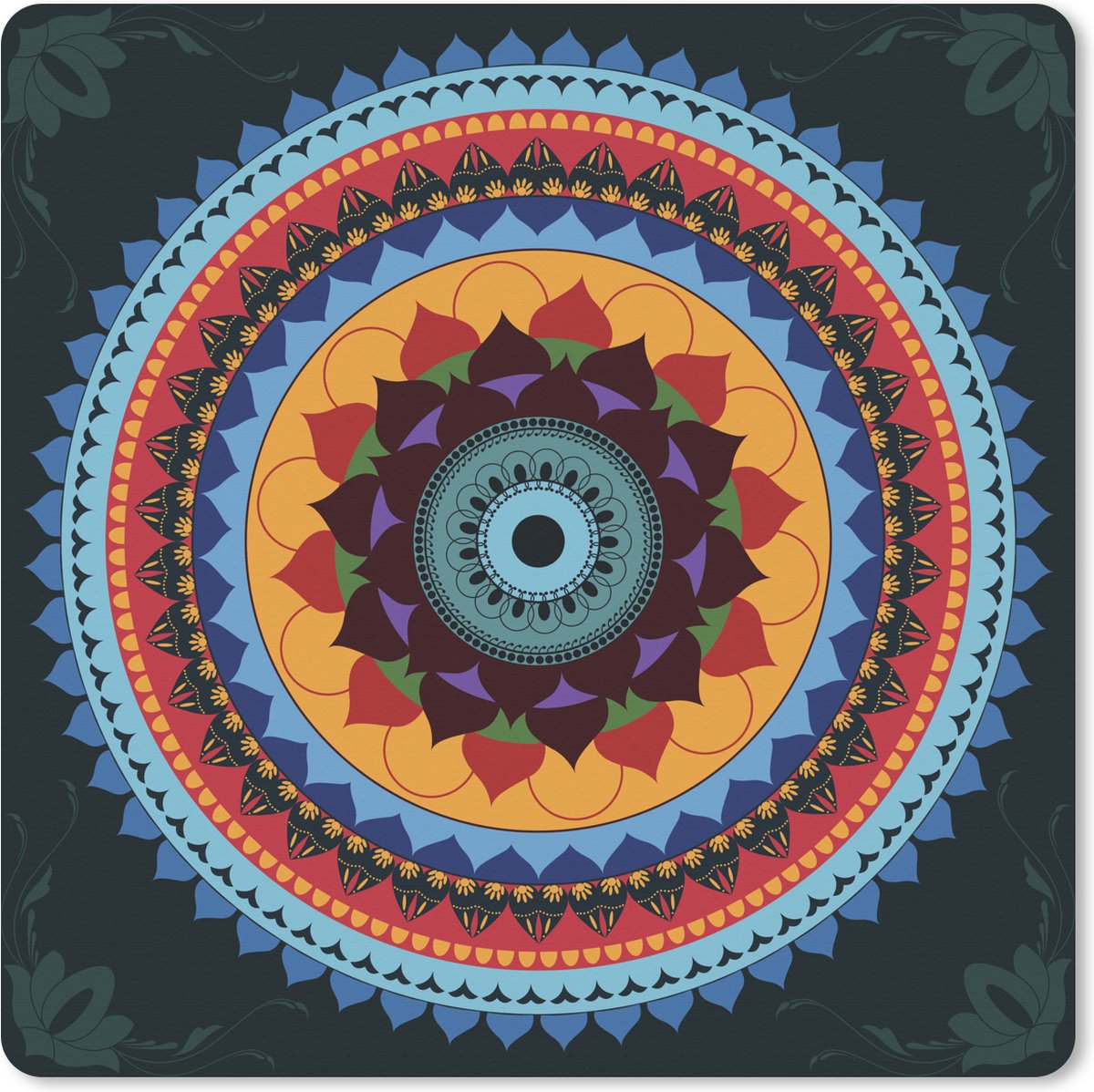 Muismat XXL 80x80 cm - Bureau onderlegger - Bureau mat Mandala rangoli - Bureaumat - Gaming mousepad xl - Bureaulegger groot - Computer deskmat