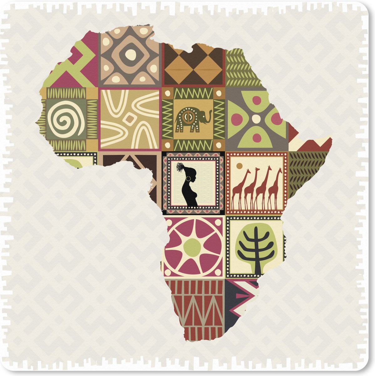 Muismat XXL 80x80 cm - Bureau onderlegger - Bureau mat Kaart van Afrika met culturele aspecten - Bureaumat - Gaming mousepad xl - Bureaulegger groot - Computer deskmat
