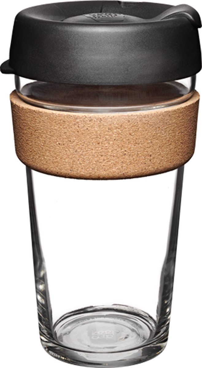 KeepCup Brew Cork Black 454 ml Zwart, Transparant, Hout