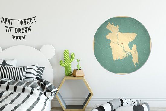 Une illustration de Dhaka sur une carte du Bangladesh Plaque murale en plastique ⌀ 90 cm - impression photo sur cercle mural / cercle vivant (décoration murale)