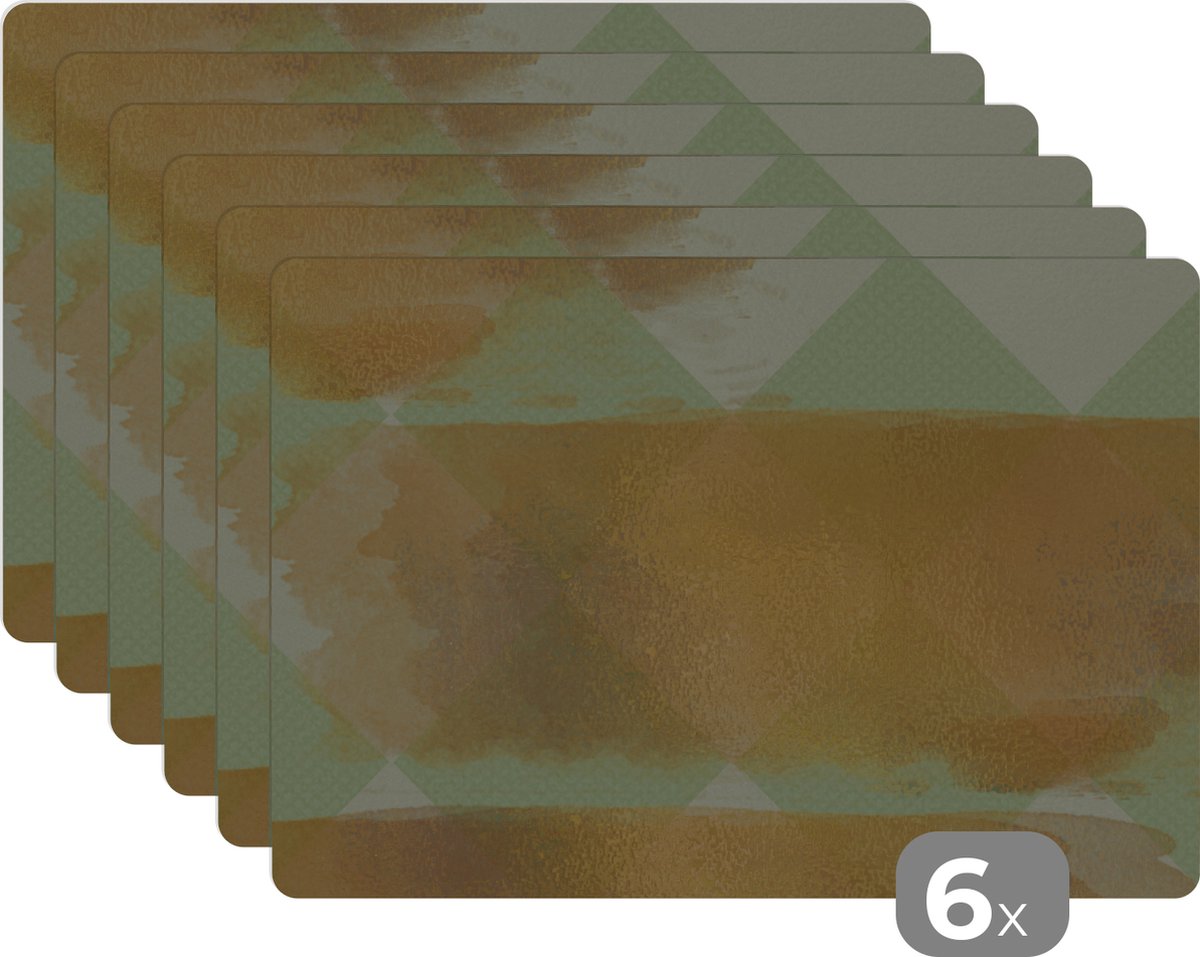 Placemats groen - Patronen - Goud - Borden onderlegger - Goud print - 45x30 cm - 6 stuks