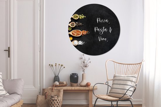 WallCircle - Cercle mural - Cercle mural à l'intérieur - Pizza. Pâtes & Vin. - Citations - Nourriture - Épices - Proverbes - 150x150 cm - Décoration murale - Peintures Ronds