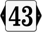 Huisnummerbord klassiek - huisnummer 43 - 16 x 12 cm - wit - schroeven  - nummerbord  - voordeur