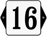 Huisnummerbord klassiek - huisnummer 16 - 16 x 12 cm - wit - schroeven  - nummerbord  - voordeur