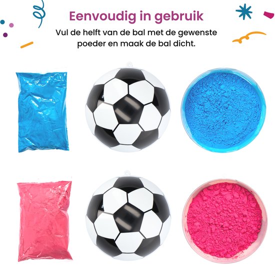 Partizzle Gender Reveal Voetbal - Met Roze & Blauwe Poeder - Babyshower Versiering - Boy or Girl Party - Alternatief Rookbom & Rookkanon - Plastic - Partizzle®