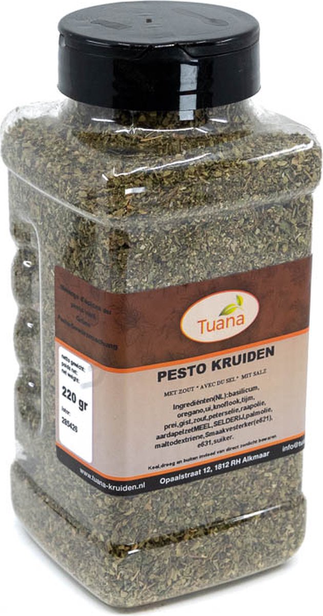 Goedkoopste Tuana Kruiden - Pesto Kruidenmix Groen - Strooibus 220 Gram - Kruiden Zonder Zout - GP0212