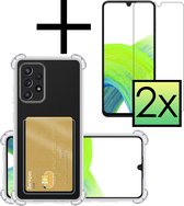 Hoes Geschikt voor Samsung A33 Hoesje Pasjeshouder Cover Shock Proof Case Siliconen Hoes Met Kaarthouder Met 2x Screenprotector - Transparant