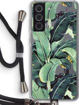Case Company® - Hoesje met koord geschikt voor Samsung Galaxy S21 FE hoesje met Koord - Bananenbladeren - Telefoonhoesje met Zwart Koord - Bescherming aan alle Kanten en Over de Schermrand