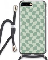 Case Company® - Hoesje met koord geschikt voor iPhone 8 Plus hoesje met Koord - Grid Groen - Telefoonhoesje met Zwart Koord - Extra Bescherming aan alle Kanten en Over de Schermrand