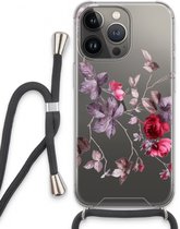 Case Company® - Hoesje met koord geschikt voor iPhone 13 Pro hoesje met Koord - Mooie bloemen - Telefoonhoesje met Zwart Koord - Extra Bescherming aan alle Kanten en Over de Schermrand