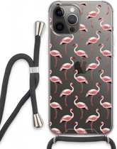 Case Company® - Hoesje met koord geschikt voor iPhone 13 Pro Max hoesje met Koord - Flamingo - Telefoonhoesje met Zwart Koord - Extra Bescherming aan alle Kanten en Over de Schermrand
