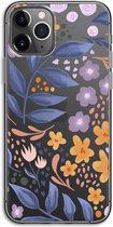 Case Company® - Coque iPhone 11 Pro - Fleurs avec feuilles bleues - Coque souple pour téléphone - Protection sur tous les côtés et bord d'écran