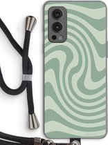 Case Company® - Hoesje met koord geschikt voor OnePlus Nord 2 5G hoesje met Koord - Swirl Groen - Telefoonhoesje met Zwart Koord - Bescherming aan alle Kanten en Over de Schermrand