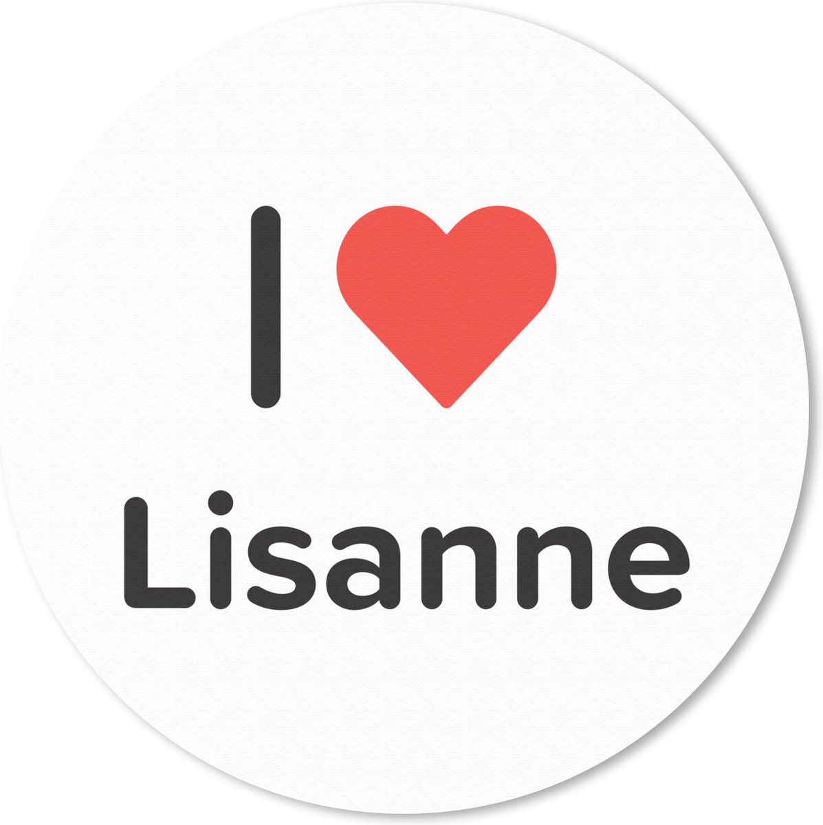 Muismat rond 40x40 cm - Mousepad I love - Lisanne - Meisje - Ronde muismatten