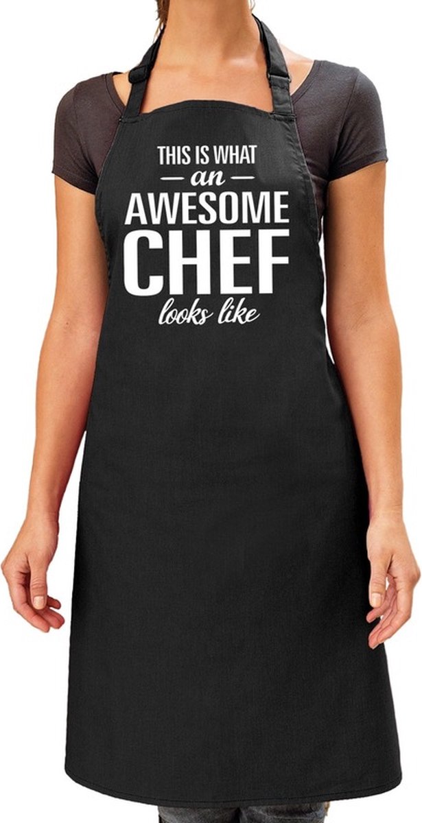 Awesome chef cadeau - keuken schort - zwart - voor volwassenen - kado bbq schort