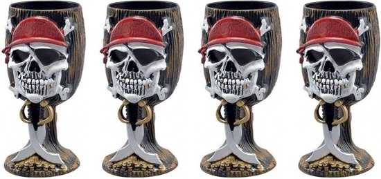 Piraten feest accessoires kelk/drinkbeker - 4x - 17 cm - Piraten thema feestje feestartikelen - zwart