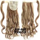 Wrap Around paardenstaart, ponytail hairextensions wavy bruin / blond - F24/12