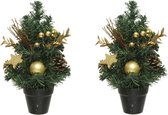 2x pcs mini sapins de Noël artificiels / arbres artificiels avec décoration en or 30 cm - Mini arbres / petits arbres de Noël