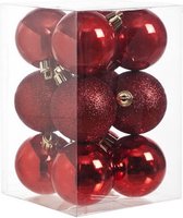 12x Rode kunststof kerstballen 6 cm - Mat/glans - Onbreekbare plastic kerstballen - Kerstboomversiering rood