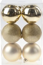 6x Gouden kunststof kerstballen 8 cm - Mat/glans/glitter - Onbreekbare plastic kerstballen - Kerstboomversiering goud