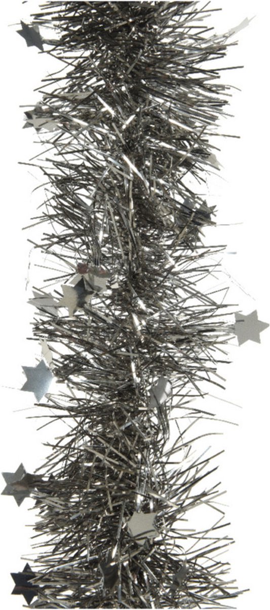 Decoris Kerstslinger - sterren - antraciet grijs - 270 x 10 cm - lametta/folie - kerstboomslinger