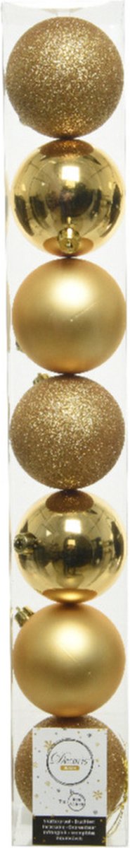 7x stuks kunststof kerstballen goud 8 cm - Mix - Onbreekbare plastic kerstballen