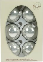 6x boules de Noël en verre argent/blanc 7 cm - Brillant - Décorations de Noël / Décorations de Noël pour arbres de Noël