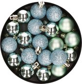 20x stuks kleine kunststof kerstballen mint groen - Mat/glans/glitter - Onbreekbare plastic kerstballen - Kerstversiering