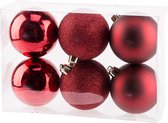 12x Donkerrode kunststof kerstballen 8 cm - Mat/glans/glitter - Onbreekbare plastic kerstballen - Kerstboomversiering donkerrood