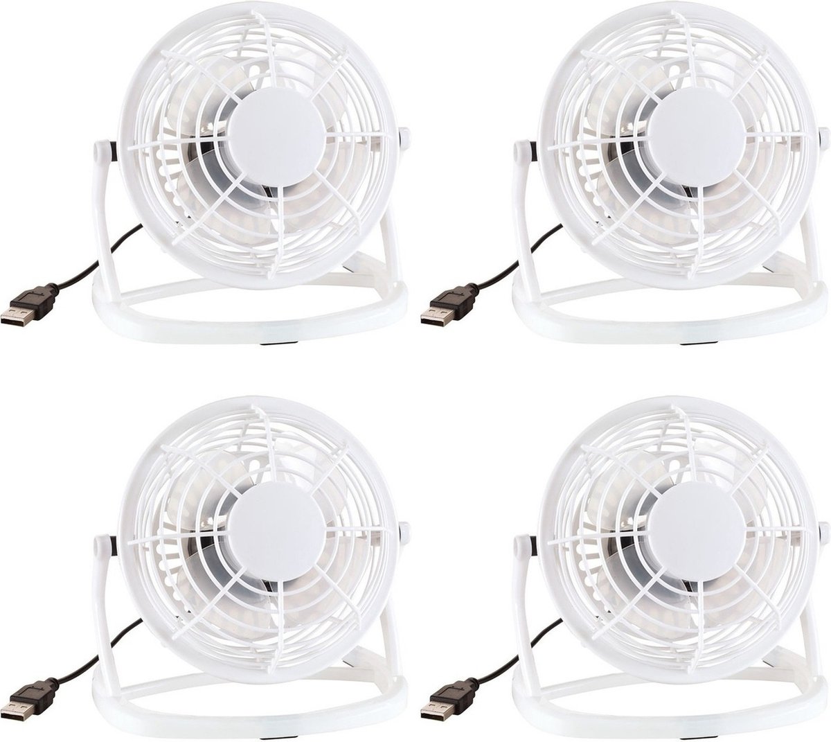 Set van 4x stuks mini ventilator wit 14 cm - USB aansluiting - Tafelventilator - Bureau ventilator