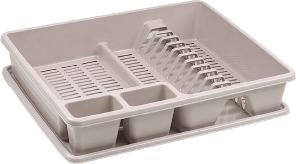 Goedkoopste Plasticforte Afwas afdruiprek - taupe - kunststof - 48 x 38 x 9 cm - met lekbak - huis/camping