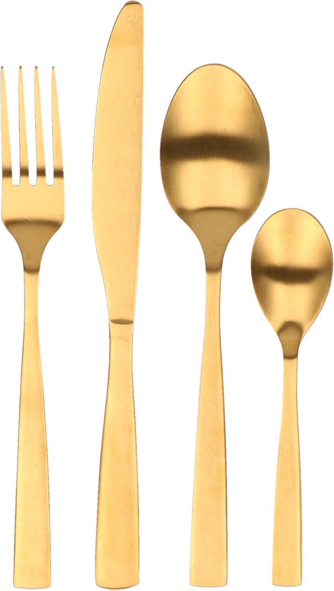 16-delige RVS bestekset mat goud voor 4 personen - Tafelbestek voor ontbijt lunch en diner