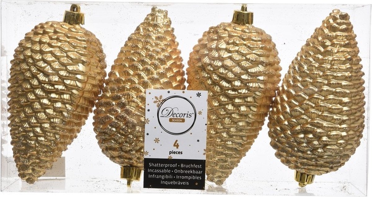 Decoris Gouden kerstversiering dennenappels kunststof 12 cm - kerstballen Goudkleurig