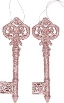 2x Kerstboomdecoratie oud roze sleutels 15 cm - roze kerstboomversiering - kerstdecoratie