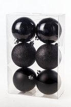 Cosy & Trendy Kerstballen - 6 stuks - zwart - kunststof - 8 cm
