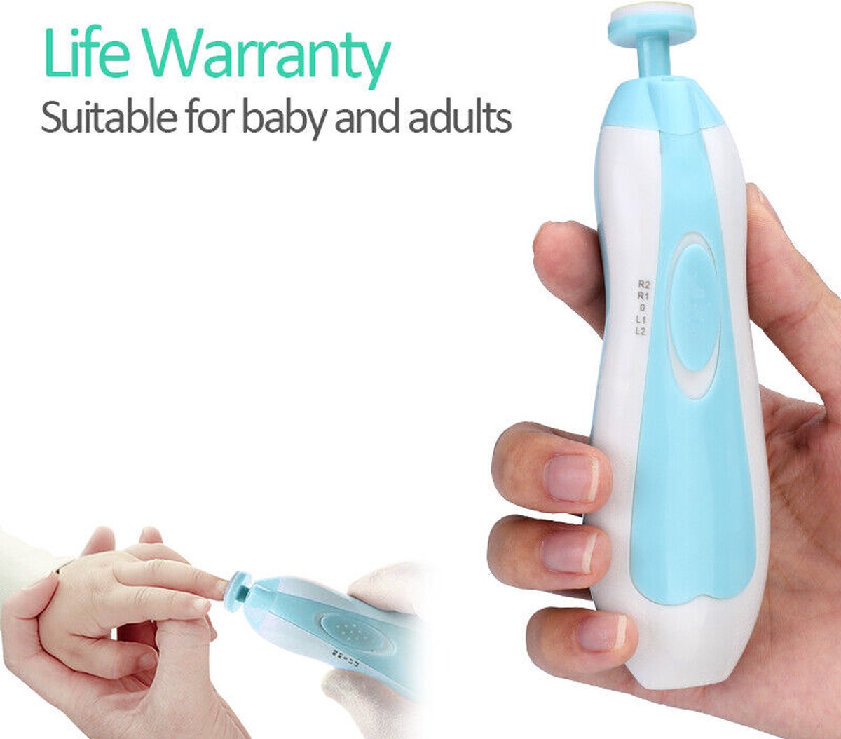 IGOODS Electrische Baby nagelset -  Baby NagelKnipper & Nageltrimmer - veilig en zacht - voor baby en volwassenen - ultra stil (slapend knippen) - draadloos - Blauw thumbnail 6