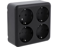 Q-LINK - Wandcontactdoos - Opbouw - 4-voudig Stopcontact - Randaarde - Kinderbeveiliging - Mat Zwart