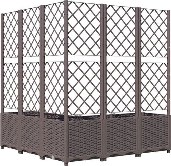 vidaXL - Plantenbak - met - latwerk - 120x120x136 - cm - polypropeen - bruin