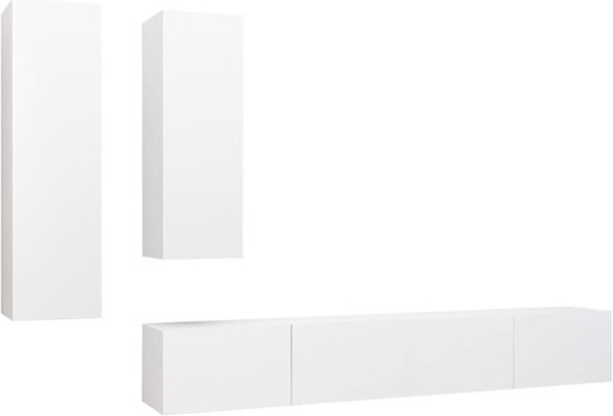 vidaXL - 4-delige - Tv-meubelset - bewerkt - hout - wit
