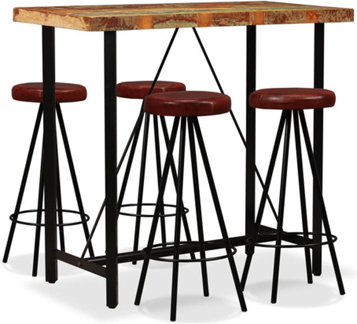 vidaXL - Barset - massief - gerecycled - hout - en - echt - leer - 5-delig