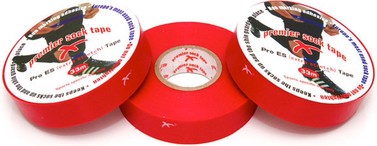 Premier Socktape - Voetbalsokken - Sokophouders - Voetbal Tape - Sokkentape - Kousentape - 33m x 19mm - Rood