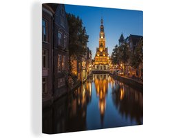 Canvas Schilderij Alkmaar - Waag - Gracht - 50x50 cm - Wanddecoratie