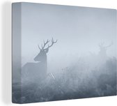 Canvas Schilderij Herten - Mist - Natuur - 80x60 cm - Wanddecoratie